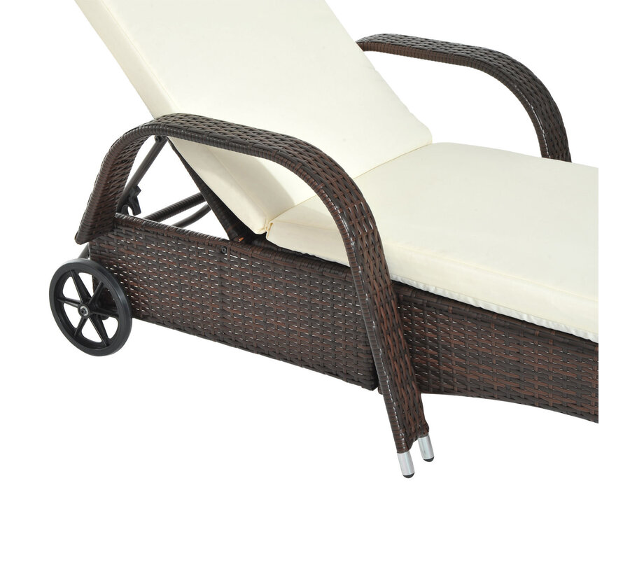 Fauteuil de jardin Sunny Polyrotan chaise longue en rotin mobilier de jardin mobile marron