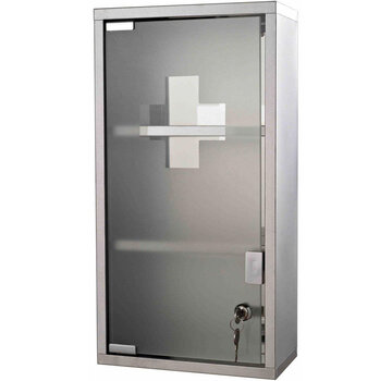 HOMdotCOM HOMdotCOM Armoire à pharmacie murale en acier inoxydable avec 2 étagères + porte de sécurité en verre verrouillable 48 cm