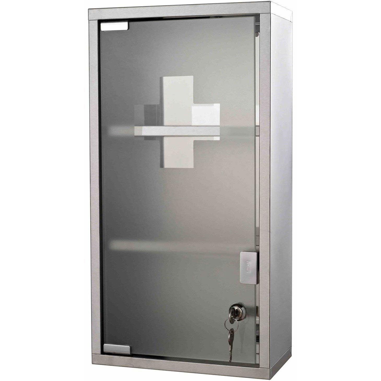 Armoire à pharmacie murale - HOMdotCOM - Armoire à pharmacie murale en acier inoxydable avec 2 étagères + porte de sécurité en verre verrouillable 48 cm