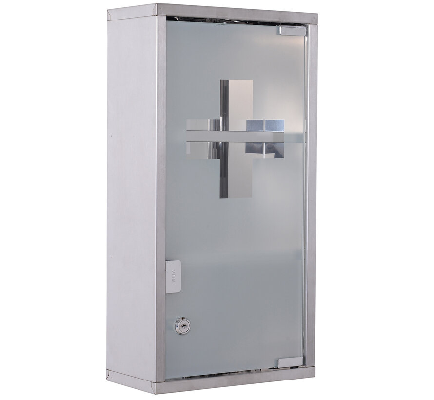 HOMdotCOM Armoire à pharmacie murale en acier inoxydable avec 2 étagères + porte de sécurité en verre verrouillable 48 cm