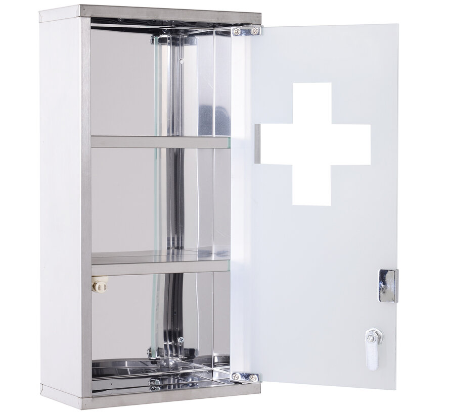 HOMdotCOM Armoire à pharmacie murale en acier inoxydable avec 2 étagères + porte de sécurité en verre verrouillable 48 cm