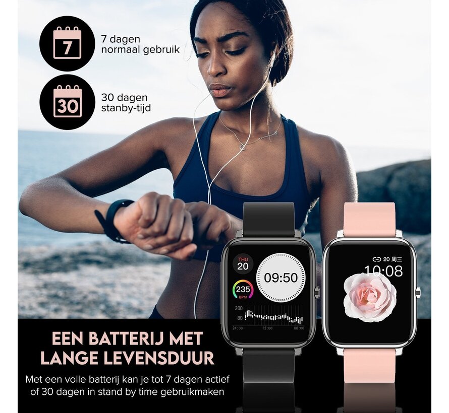 Montre connectée - MM Brands - IOS et Android - Etanche - Bracelet noir et rose
