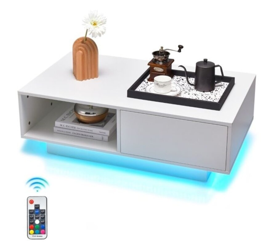 Table basse avec éclairage LED - Coast - Table rectangulaire - Table basse intelligente - moderne laquée - avec éclairage LED - 20 couleurs - télécommande