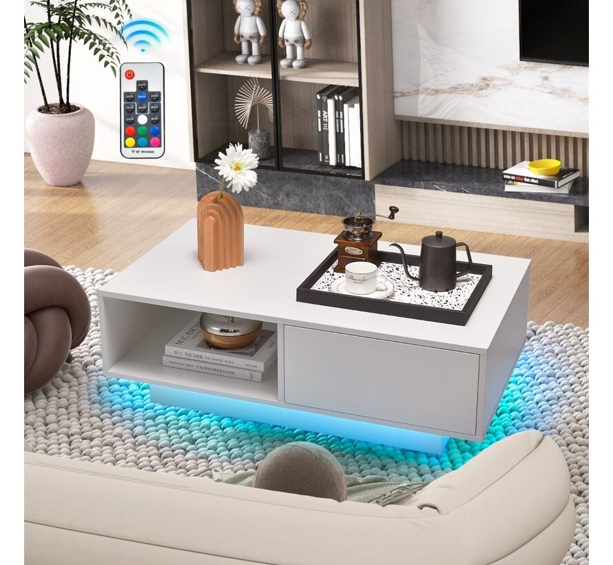 Table basse avec éclairage LED - Coast - Table rectangulaire - Table basse intelligente - moderne laquée - avec éclairage LED - 20 couleurs - télécommande