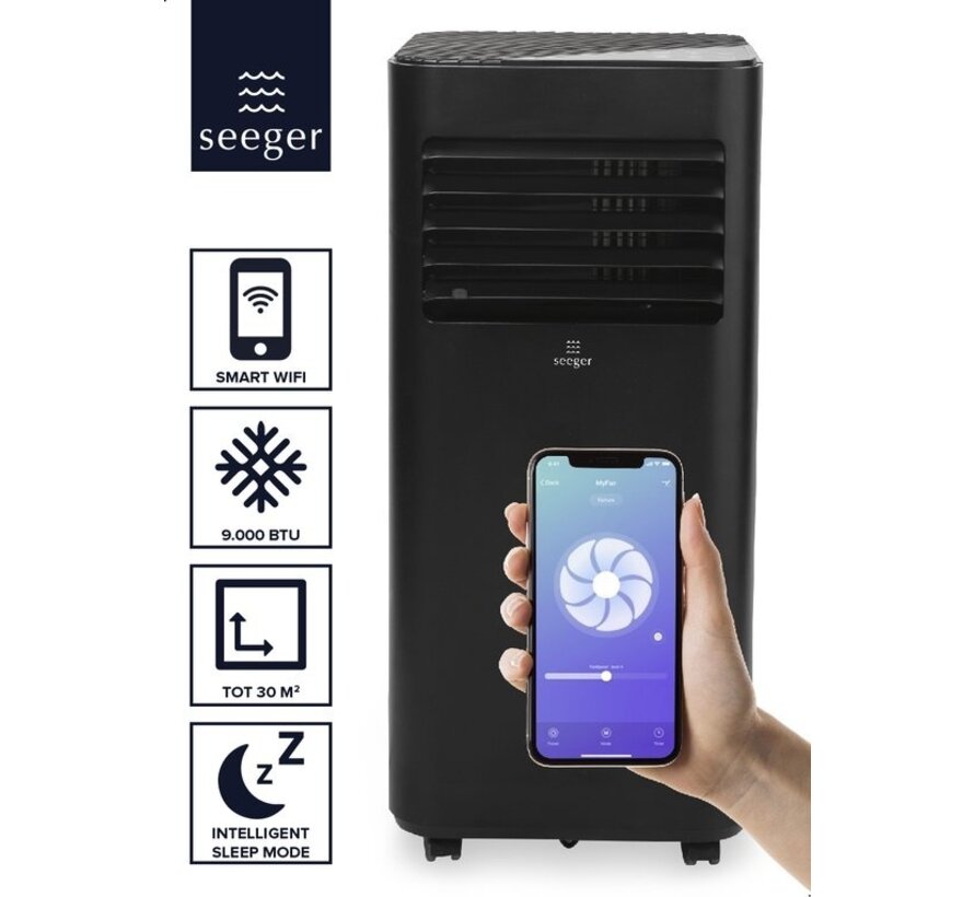 Climatiseur mobile intelligent avec déshumidificateur et WiFi - SEEGER - Kit d'installation inclus - Pour le salon et la chambre - Climatisation - 9000 BTU - SAC9000S-B - Noir