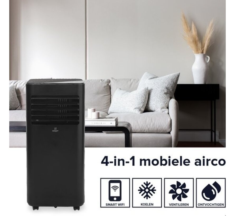 Climatiseur mobile intelligent avec déshumidificateur et WiFi - SEEGER - Kit d'installation inclus - Pour le salon et la chambre - Climatisation - 9000 BTU - SAC9000S-B - Noir