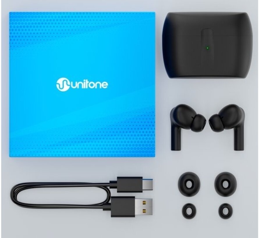 Unitone Go Wireless Earbuds - Ecouteurs Bluetooth - Earpods - Convient à Apple et Android - Noir
