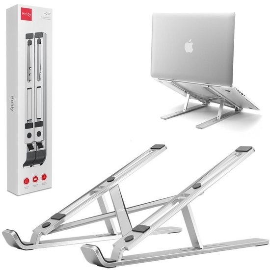 Support pour ordinateur portable Holdy Réglable - Jusqu'à 17,6'' - Ergonomique - Aluminium - Noir Universel - Pour ordinateur portable et tablette - Ergonomique - Aluminium - Noir Universel - Pour ordinateurs portables et tablettes