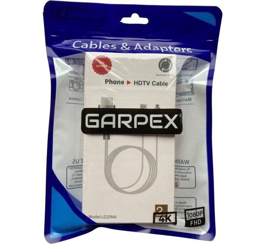 Garpex® Adaptateur 8 broches vers HDMI - Convertisseur TV numérique AV HD - Câble HDMI - 2 mètres - Gris argenté