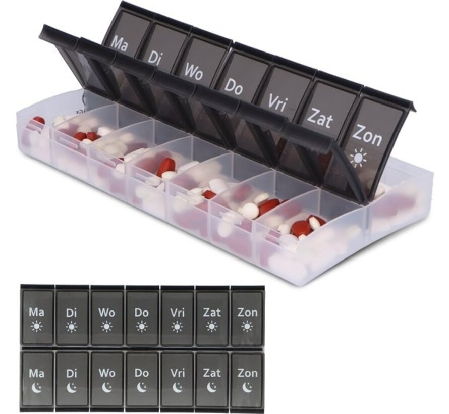 Safe Age® XL boîte à médicaments 7 jours avec compartiments matin/soir - néerlandais - boîte à pilules - grands compartiments - boîte à pilules 7 jours