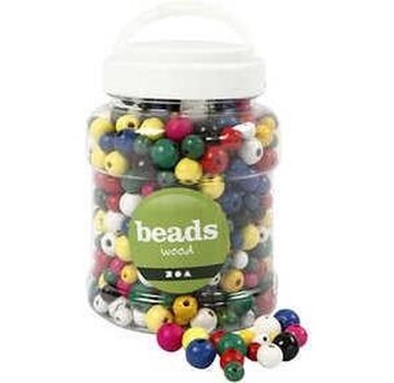 Merkloos Perles en bois, d : 8+10+12 mm, taille du trou 2-2.5 mm, différentes couleurs, china berry, 175 gr, 400ml, env. 540 pièces