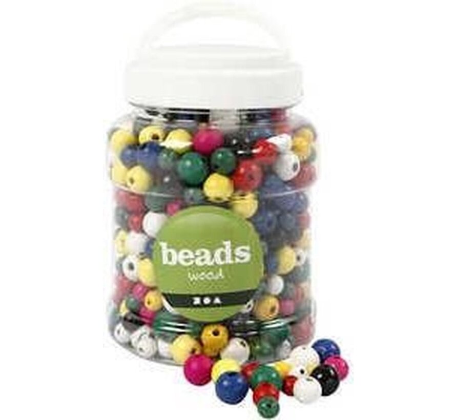 Perles en bois, d : 8+10+12 mm, taille du trou 2-2.5 mm, différentes couleurs, china berry, 175 gr, 400ml, env. 540 pièces