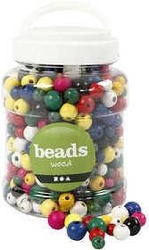 Perles en bois, d : 8+10+12 mm, taille du trou 2-2.5 mm, différentes couleurs, china berry, 175 gr, 400ml, env. 540 pièces
