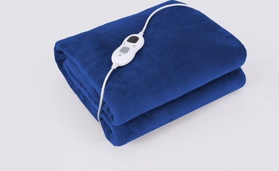 Couverture chauffante électrique en polaire - 1/2 personne plaid/sherpa - Couverture chauffante 180x130 cm - Résiste au lavage en machine - Couverture chauffante - 6 niveaux de chaleur - Bleu