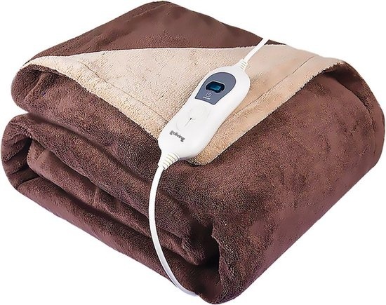 Couverture électrique - Couverture chauffante - Couverture polaire - 1 personne - Couverture câline - 3 niveaux - Avec minuterie - 160 x 120 cm - Marron
