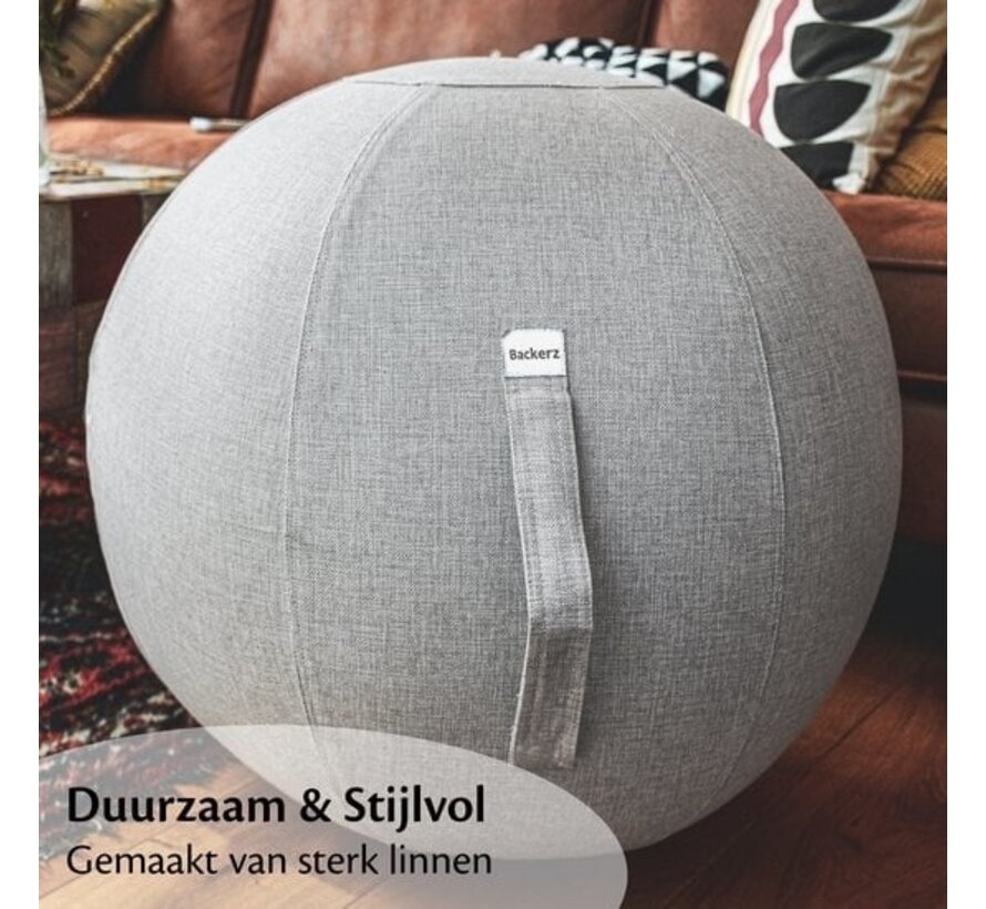 Backerz® Sitting Ball Office and Home 65 CM - Luxury Yoga Ball - Sitting Ball with Sleeve - Ergonomic Office Chair Ball - Linen Light Grey
