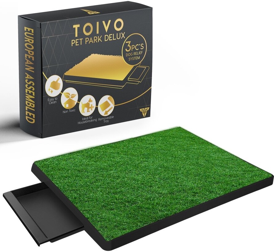 Toivo Dog Toilet Artificial Grass - Black - Odour Repellent - 62 x 49 x 6.6 CM - Dog Toilet Outdoor - Sleep Training Dog - Puppy Pads - Animal Toilet