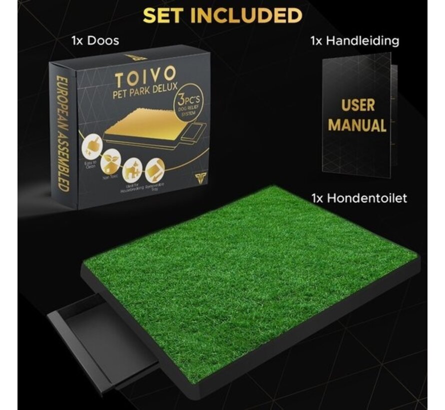 Toivo Dog Toilet Artificial Grass - Black - Odour Repellent - 62 x 49 x 6.6 CM - Dog Toilet Outdoor - Sleep Training Dog - Puppy Pads - Animal Toilet