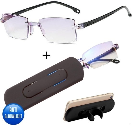 Lunettes d'ordinateur anti-lumière bleue Shine 3.50 - Lunettes d'affichage multifocales - Lunettes de lecture pour femmes et hommes - Accessoires inclus