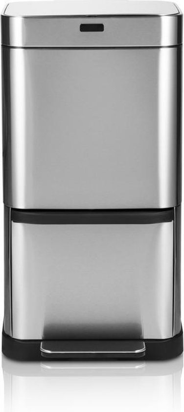 Poubelle argentée - Umuzi Cleaning - avec capteur et pédale - 4 compartiments - séparation simple des déchets - acier inoxydable - 70 litres - recyclage - 42 x 30 x 80 cm