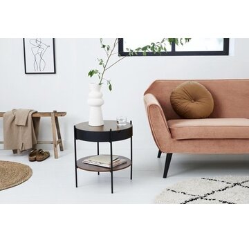 Lifa-Living Lifa Living - Table d'appoint ronde - Bois et métal - Table basse marron foncé - avec socle - rangement - Ø 48 x 50 cm