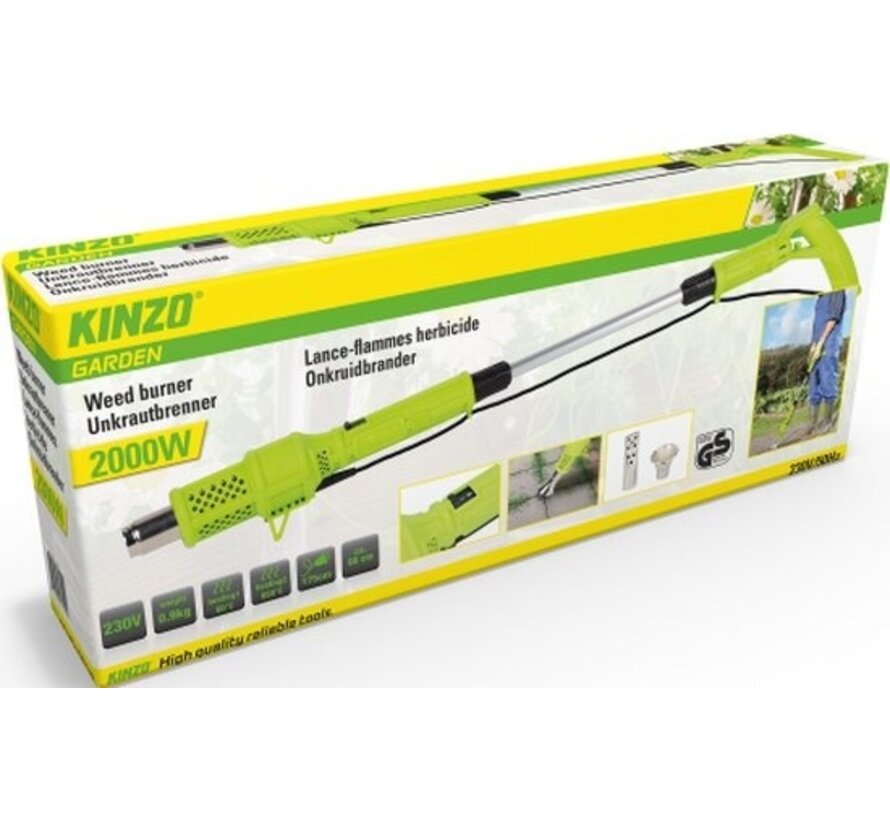 Kinzo Electric Weed Burner - Désherbeur 2000W - jusqu'à 650°C - Multifonctionnel - Respectueux de l'environnement - Accessoires inclus - Vert/Gris