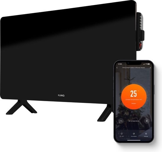Chauffage électrique - FlinQ Smart Infrared Panel Heater - Panneau chauffant - Chauffage électrique - Chauffage portable - 480W - Noir