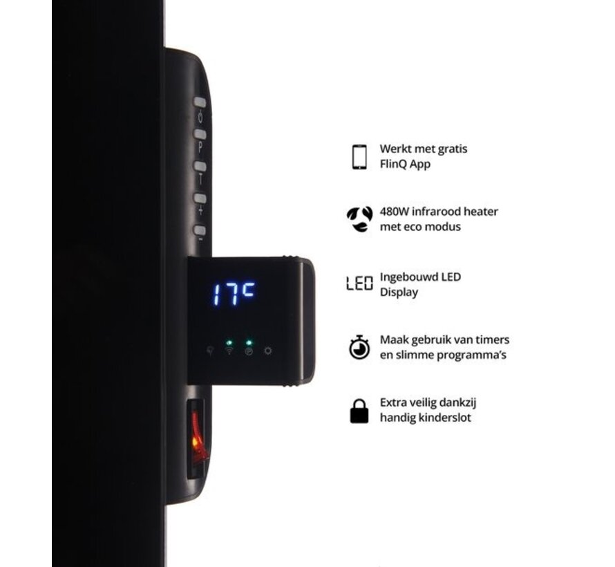FlinQ Smart Infrared Panel Heater - Chauffage électrique - Panneau chauffant - Chauffage électrique - Chauffage portable - 480W - Noir