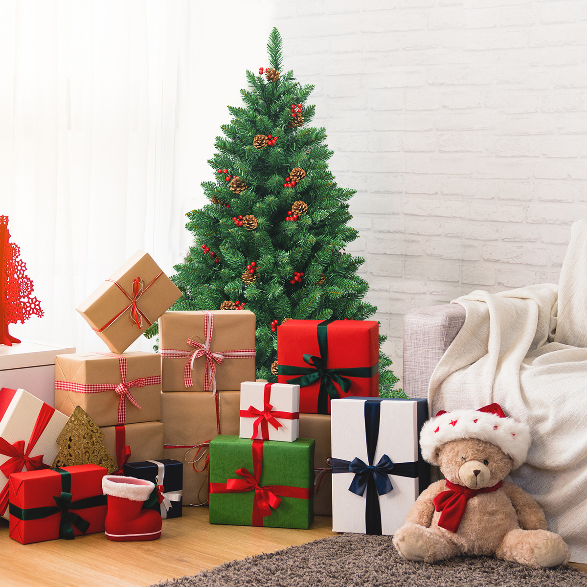 Coast 135 cm sapin de Noël artificiel avec 5 changements de couleurs sapin de Noël avec support en métal vert