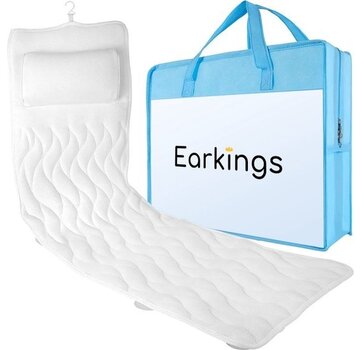 EarKings Earkings Coussin de bain Deluxe 126x44x8 cm - Coussin de bain avec ventouses et crochet de suspension - Coussins de bain longs pour la salle de bain