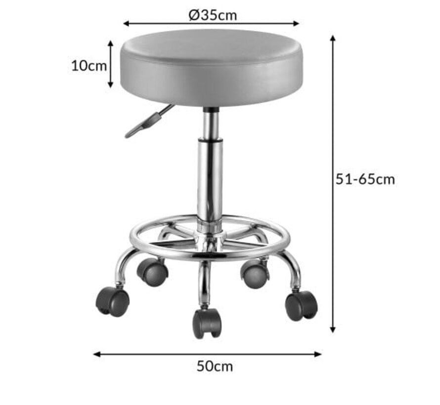 Tabouret de bureau Casaria - tabouret à roulettes - Hauteur Réglable - Rotation à 360° - Gris