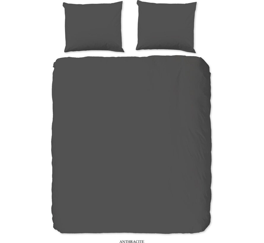HIP Enveloppe de couette "uni dessin" - Anthracite - (140x200/220 cm) - Satin de coton
