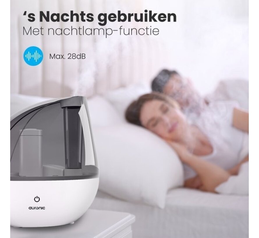 Auronic Humidificateur - Plusieurs Modes d'humidité - Diffuseur - chambre - Durable - Blanc - Filtre à eau inclus