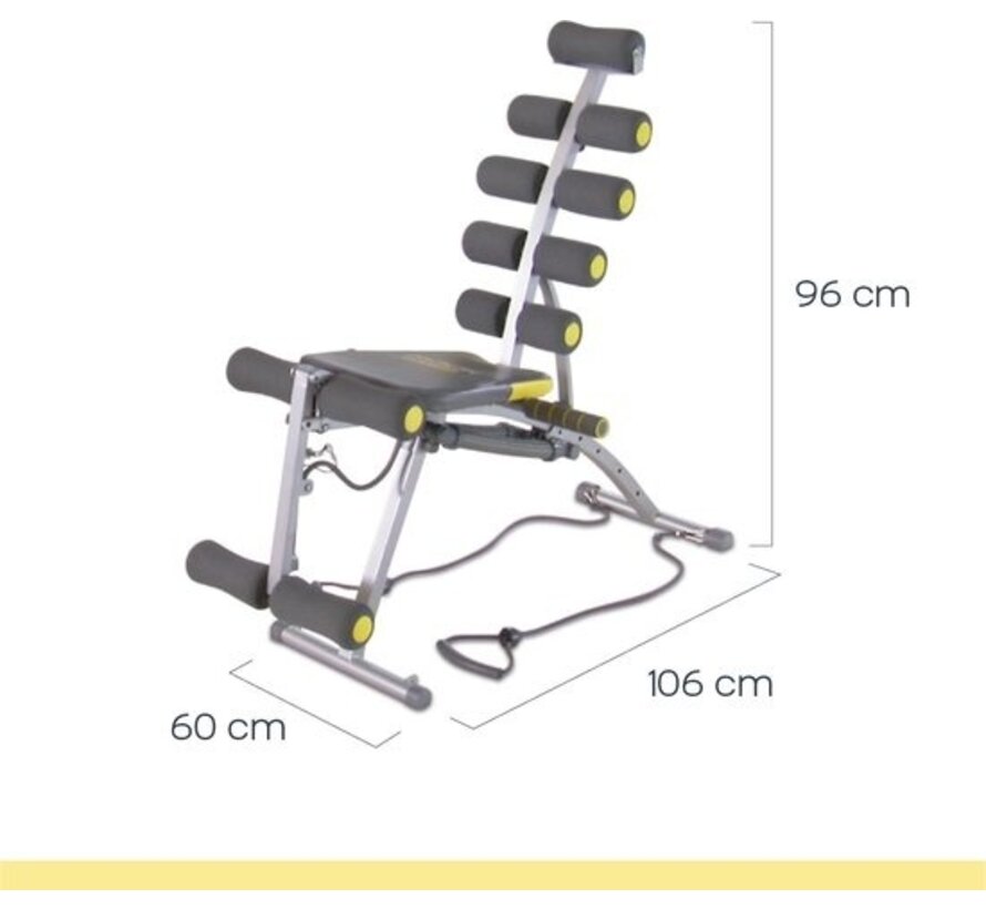 Rock Gym - Banc de musculation 6-en-1 - Abdominal trainer - Coretrainer - Banc de musculation - Banc de musculation - Ab trainer incl. 2 bandes de résistance