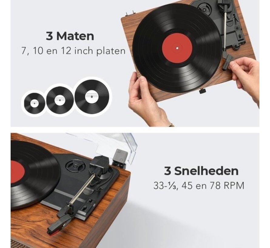 Lecteur de disques - Disques 33 tours / Bluetooth / AUX / USB - Haut-parleurs intégrés - Aspect bois - Marron