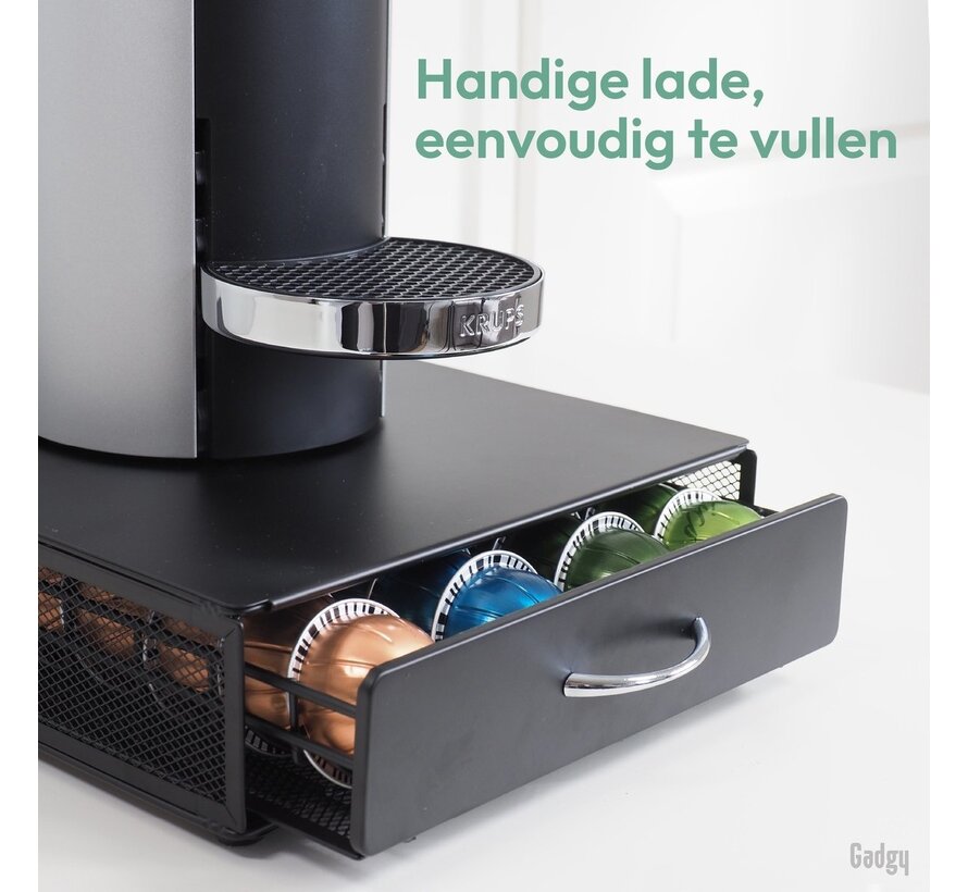 Gadgy Porte-capsules pour 40 tasses Vertuo - Porte-tasses à café avec tiroir - Noir - acier inoxydable