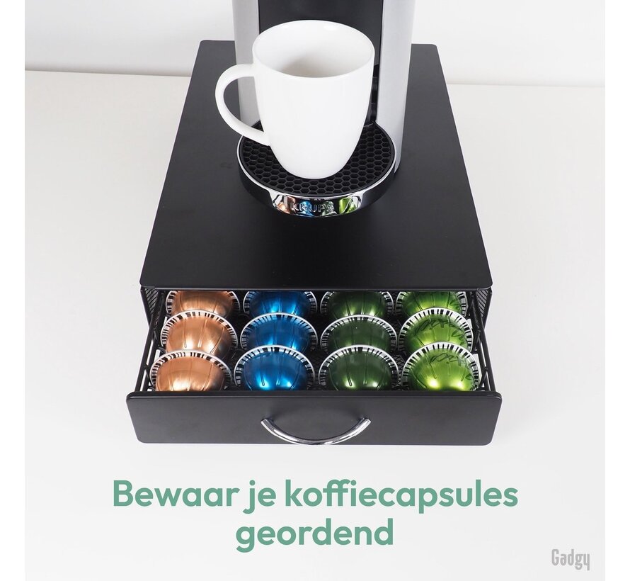 Gadgy Porte-capsules pour 40 tasses Vertuo - Porte-tasses à café avec tiroir - Noir - acier inoxydable