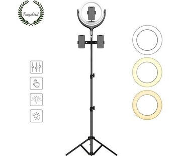 Fuegobird Fuegobird Lampe annulaire LED avec trépied et support de téléphone - 30 cm - 200 cm de haut (réglable) - USB - TikTok - Ringlight - flash - Lampe annulaire - Vlog - Lumière de maquillage - Lampe de studio (Noir)