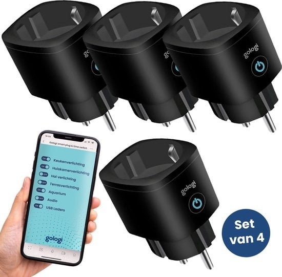 Gologi Smart plug - Prise intelligente - Minuteur et compteur d'énergie - WIFI - Google Home & Amazon Alexa - 4 pièces - Noir