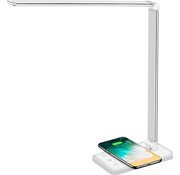 Merkloos Lampe de bureau LED - Filaire - Chargement sans fil pour téléphone - Dimmable - Pliable - Smart Touch - Technologie Qi - Blanc