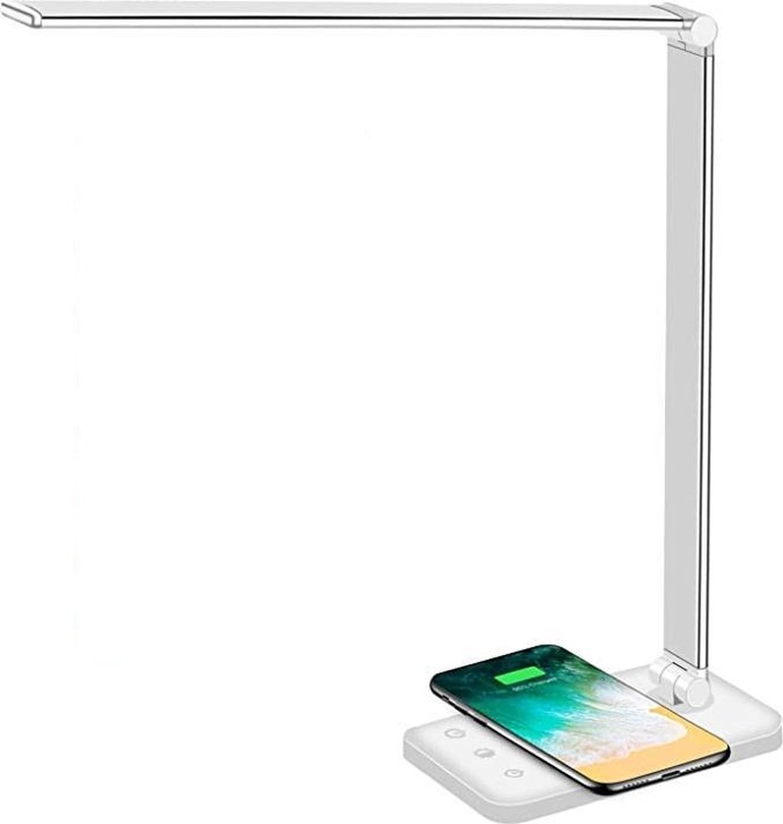Lampe de bureau LED - Filaire - Chargement sans fil pour téléphone - Dimmable - Pliable - Smart Touch - Technologie Qi - Blanc