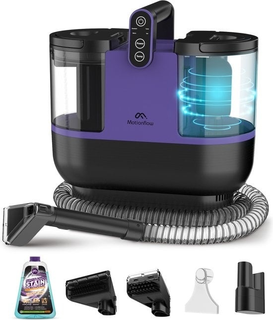 Nettoyeur de tapis - Motionflow - Fonction turbo et chauffage - 1200 W - Longueur du tuyau 1,7 mètre - Nettoyant inclus