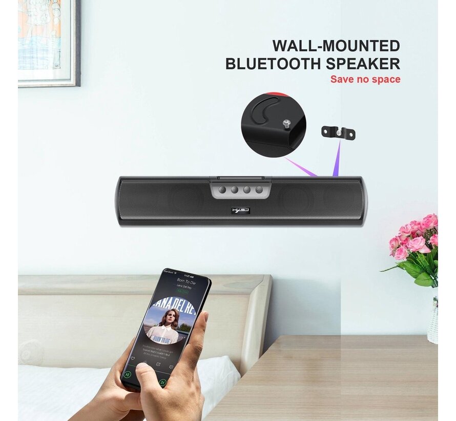 HXSJ Q3 Soundbar PC Speaker - AUX / Bluetooth sans fil - pour ordinateurs de bureau / ordinateurs portables / téléviseurs intelligents / équipements de projection - Noir