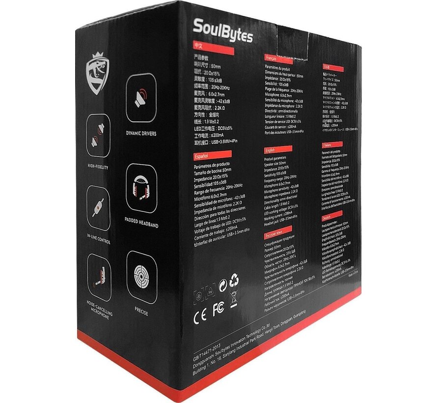 Casque gaming SoulBytes S12 RGB avec microphone stéréo - Multiplateforme -Noir