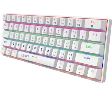 HxSJ HXSJ V900 - Wired Mechanical Gaming Keyboard - RGB Lighting - Ergonomic - QWERTY - 61 Keys - Blue Switch - White