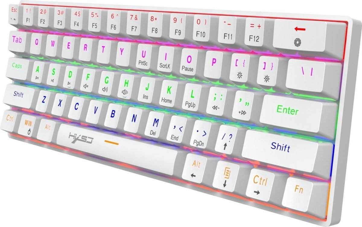 HXSJ V900 - Wired Mechanical Gaming Keyboard - RGB Lighting - Ergonomic - QWERTY - 61 Keys - Blue Switch - White