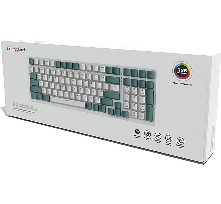 Fuegobird K3 Mechanical Gaming Keyboard - 100keys - Red Switch - QWERTY - Mechanical RGB Backlight Keyboard - White/Orange