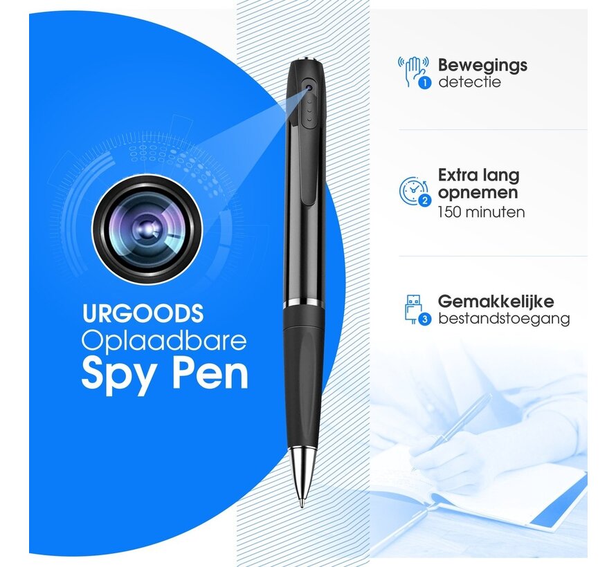 Stylo caméra espion - Caméra cachée - Mini caméra - Sécurité - Détection de mouvement - FULL HD 1080P - Avec carte SD 32 GB