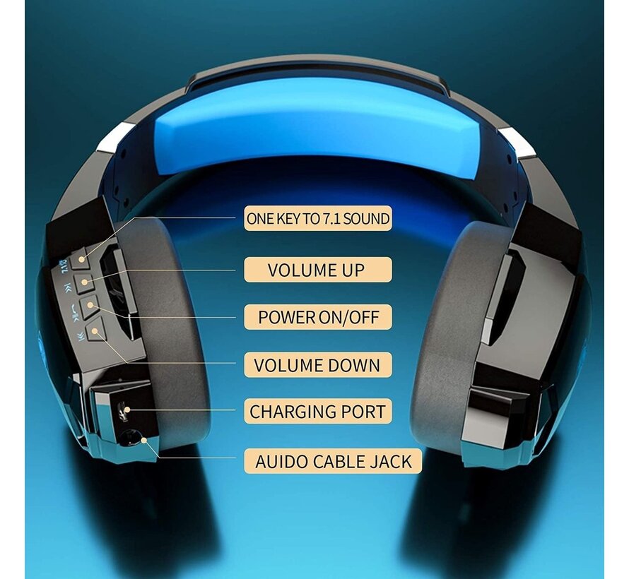 PHOINIKAS G9000 BT Bluetooth Laptop Gaming headset with microphone Over-ear Headphones -Black blue