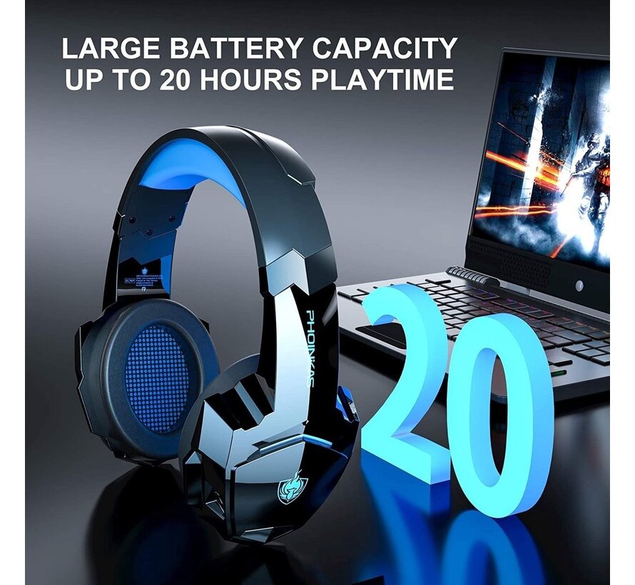 PHOINIKAS G9000 BT Bluetooth Laptop Gaming headset with microphone Over-ear Headphones -Black blue